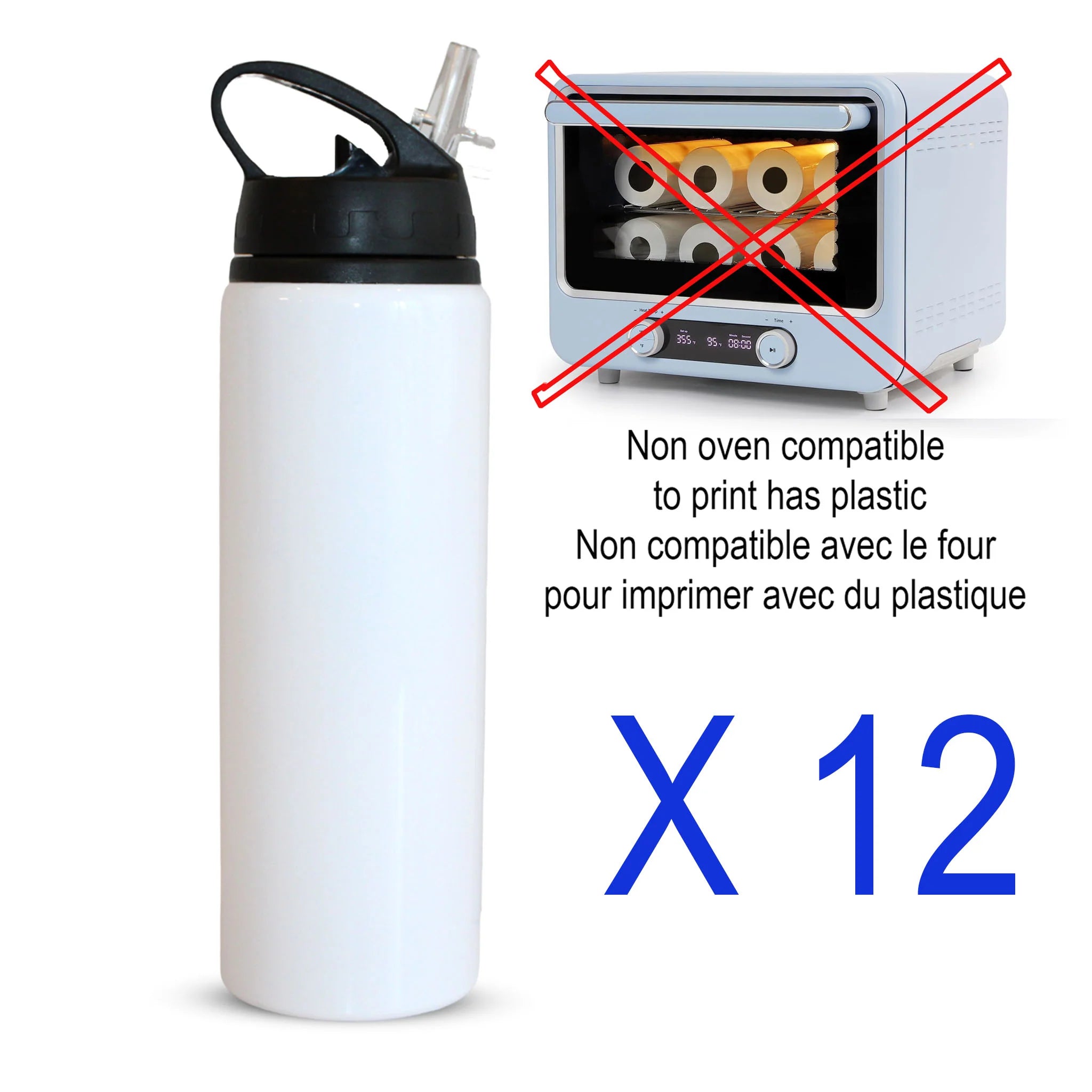 Lot de 12 - Bouteille en aluminium blanche de 750 ml pour sublimation
