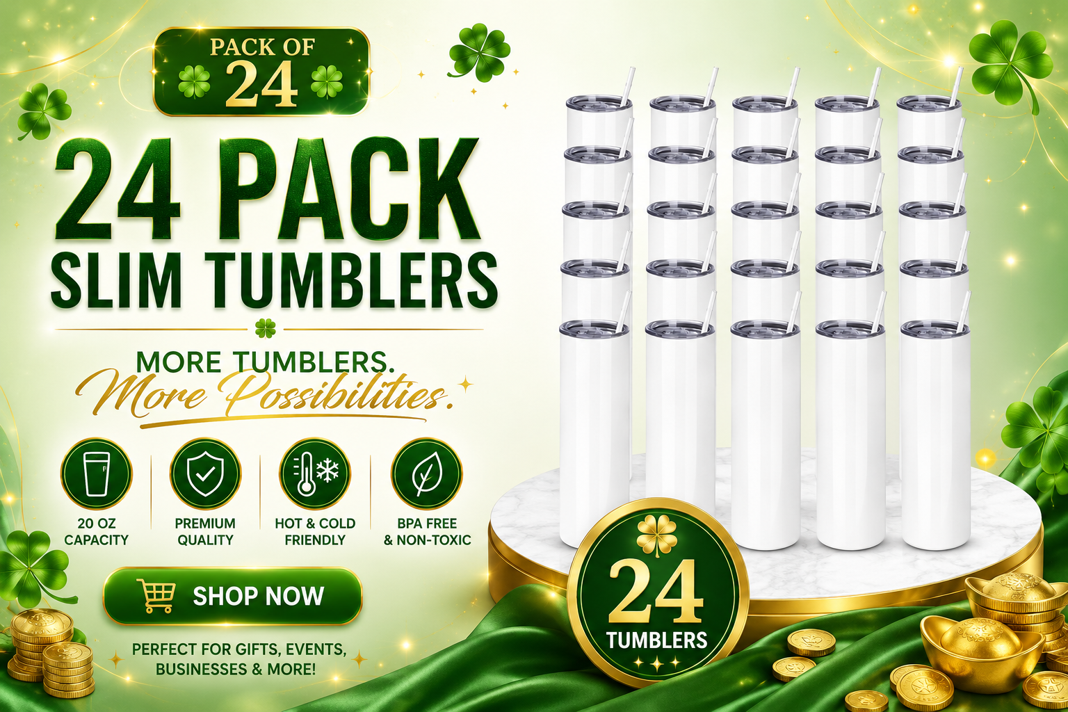24 PACK- 20 OZ Tumbler straight stainless Sublimation